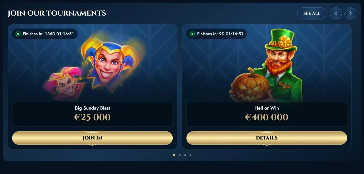 EliteSpin Casino UK tournament cards with prize pools